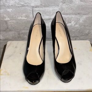 Nine West Black Patent Leather Peep Toe Heels